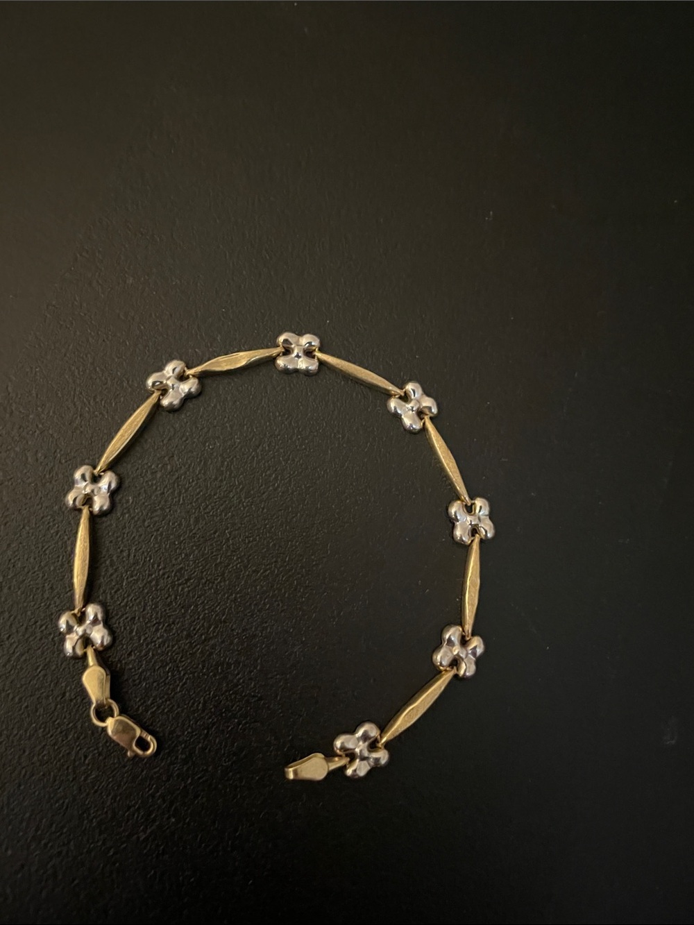 7” 14k Gold and Silver Floral Link Bracelet - Women’s